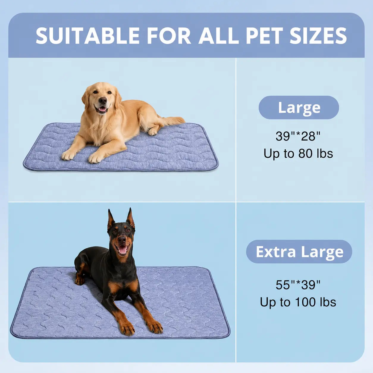 Cooling Mat for Dog, Washable Pet Cooling Pad, No Gel, No Electric, Non-Slip Summer Crate Bed for Large Dogs