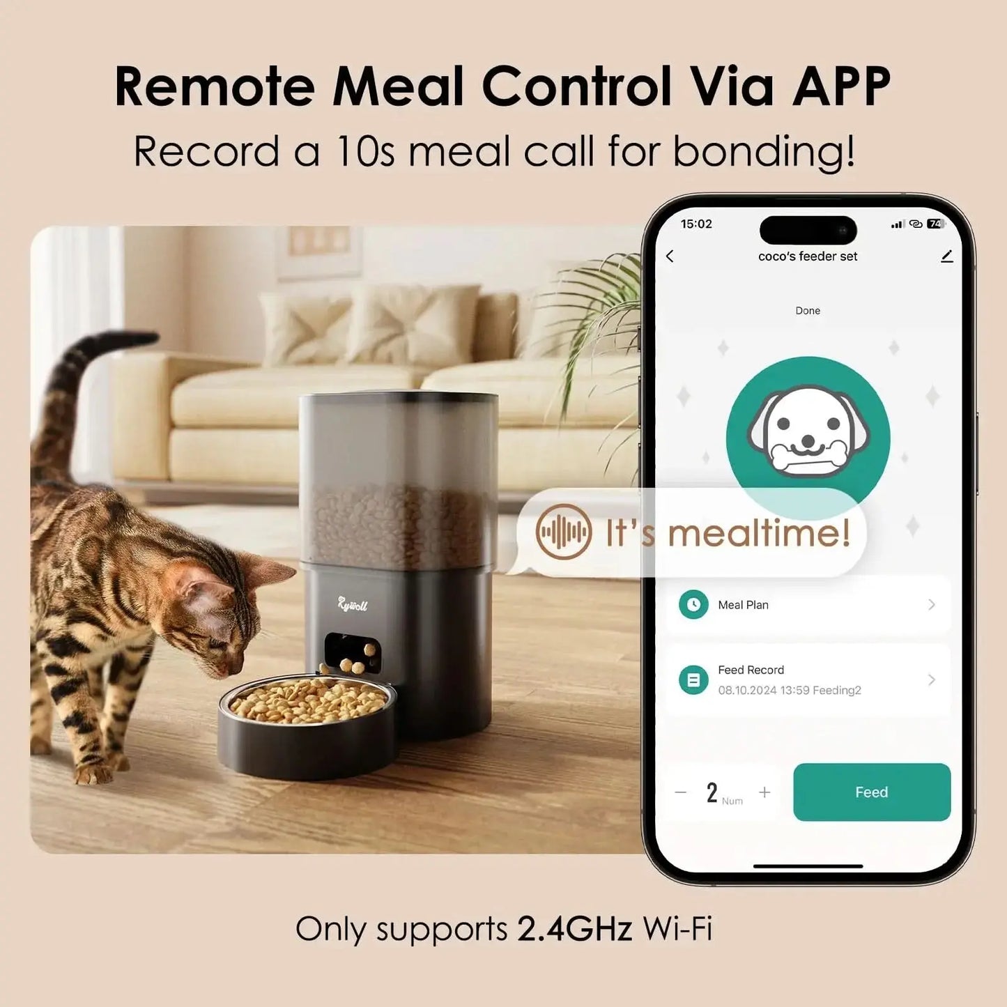 Automatic Cat Feeder with Water Dispenser, 2-In-1 Feeding Set with Feeding Schedule & Voice Recorder, Dual Power Supply, Auto Cat Food Dispenser for Cat