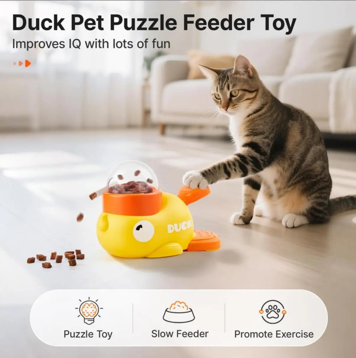 Cat Puzzle Treat Dispenser Toy, Interactive Duck-Shaped Food Slow Feeder for Cats and Small Dogs Enrichment, IQ Training and Exercise 8.6 Inches, Durable Duck, Cat Snacktime, Pet Gift Small Medium Dog Tiktokshopspringglowup Summervibes Petlovers Summer