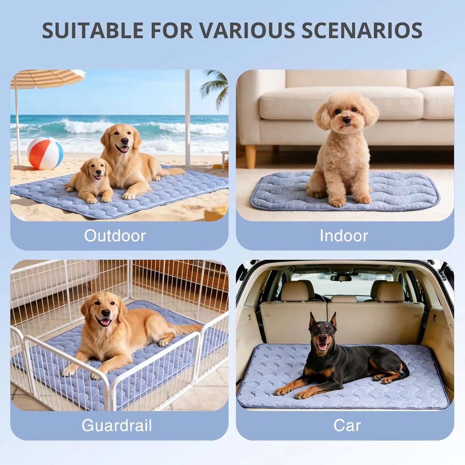 Cooling Mat for Dog, Washable Pet Cooling Pad, No Gel, No Electric, Non-Slip Summer Crate Bed for Large Dogs