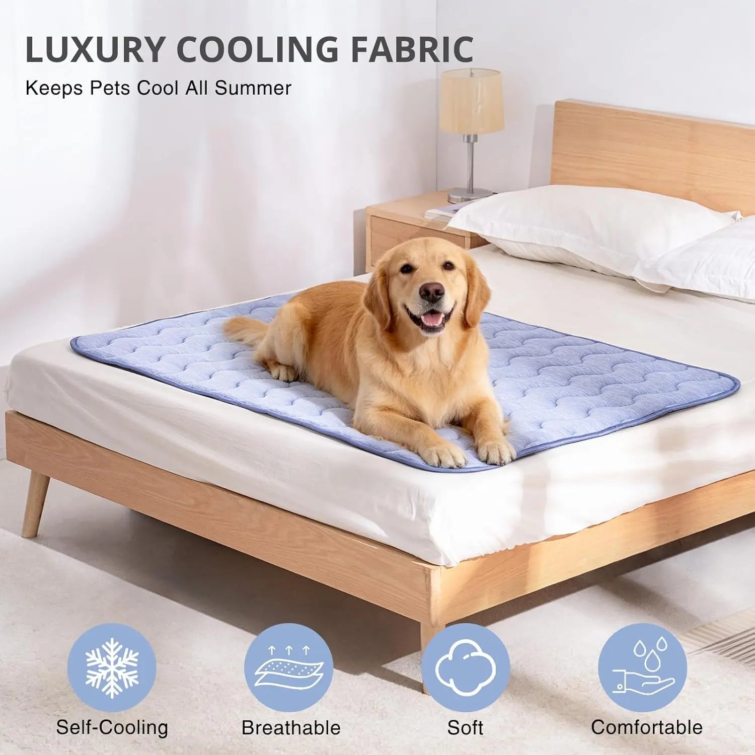Cooling Mat for Dog, Washable Pet Cooling Pad, No Gel, No Electric, Non-Slip Summer Crate Bed for Large Dogs